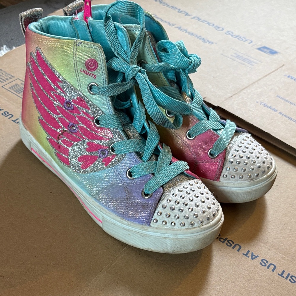 Skechers Light-Up Rainbow Wing High-Top Sneakers with Rhinestone Toes